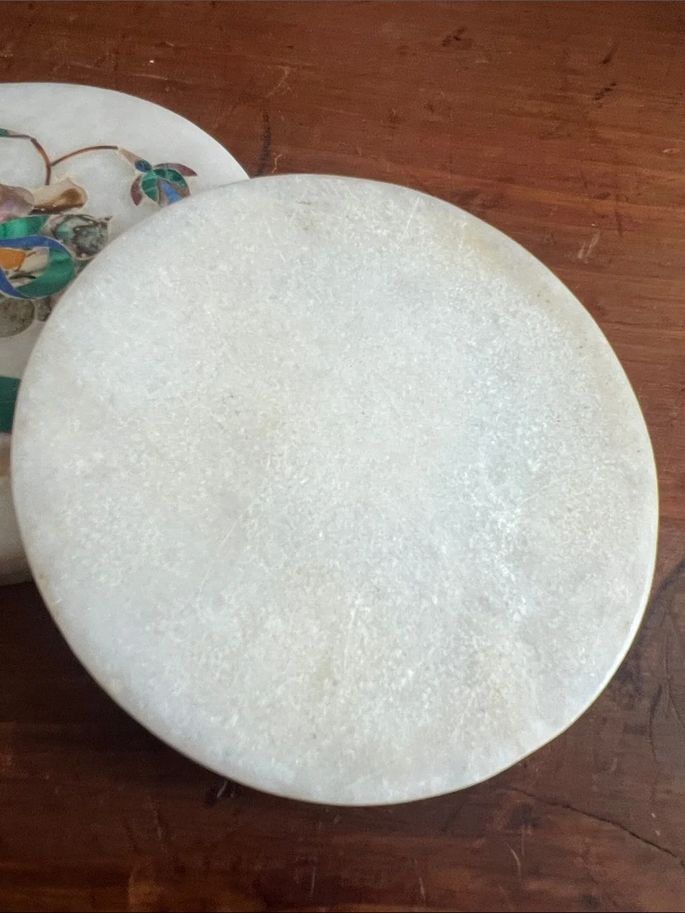 Inlaid Marble Coasters Mother-of-Pearl and Semi Precious Gemstone Floral Design